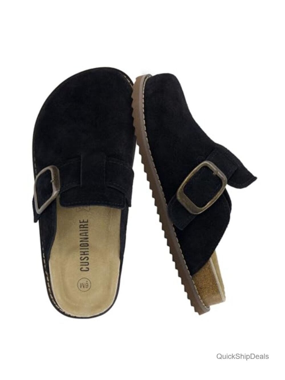 Genuine Suede Slip-On Mules with Memory Foam and Buckle